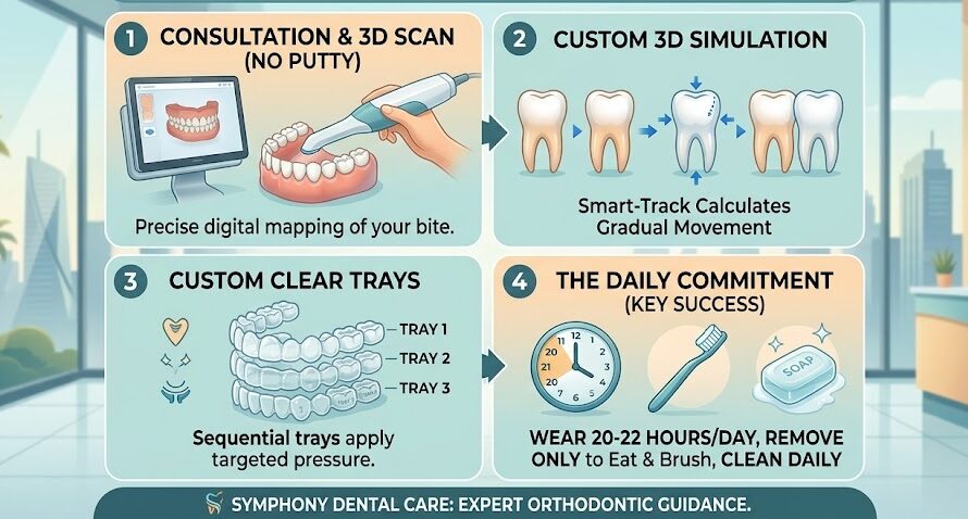 Comprehensive infographic visualizing the 3D Invisalign workflow